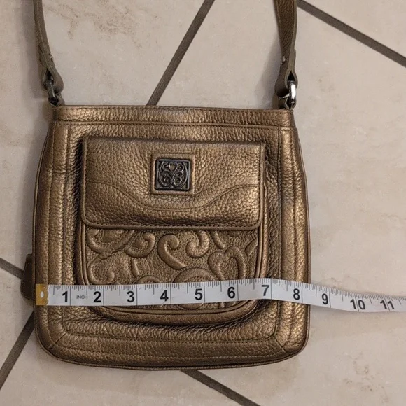 Brighton Crossbody Bag Purse Mila's Heart Antique Metallic Gold Pebble Leather - Picture 14 of 15